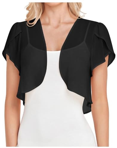 Vhersily Coprispalle Donna Elegante Cerimonia Leggero Argento Giacca Estiva Bolero Chiffon Casual Cardigan Curvy Cipria Coprispalle Manica 3/4 Corto Spolverino