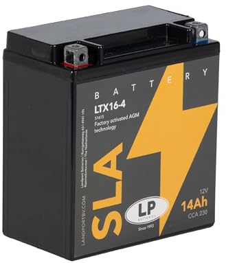 LANDPORT SLA/AGM Batterie LTX16-4 12V 14Ah kompatibel mit Aprilia RSV 1000 | 230 CCA, wartungsfrei, Terminal F; kompatibel mit BMW K 1200, R1200 GS, Honda ST, VT, XL, Suzuki DR, GSX, SV, Yamaha FJ, XJR