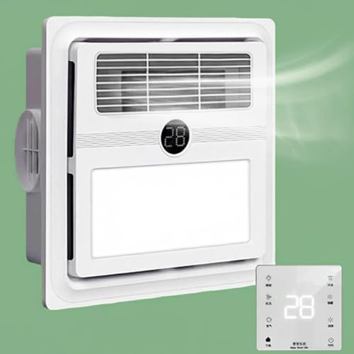 Vcyex Badlüfter mit Fernbedienung, Dunstabzug, LED-Licht, Haartrockner, Heizung, 2 Stufen, Belüftung, Temperaturanzeige, Badezimmerlüfter, Badezimmer, Toilette, Belüftung, 35 x 35 cm