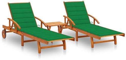 Sufrk Sonnenliegen 2 STK. mit Tisch und Auflagen Massivholz Akazie Sonnenliege Klappbar Holz Gartenliege - 3077350