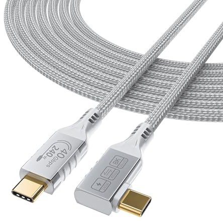 HOTUTUKI White Thunderbolt 4 Cable Long, Right Angle USB 4 Cable 90 Degree, 240W USB c Cable 40gbps Data Transfer, 8K@60Hz Display, Compatible with Docks eGPU Hub 6.6ft/2M