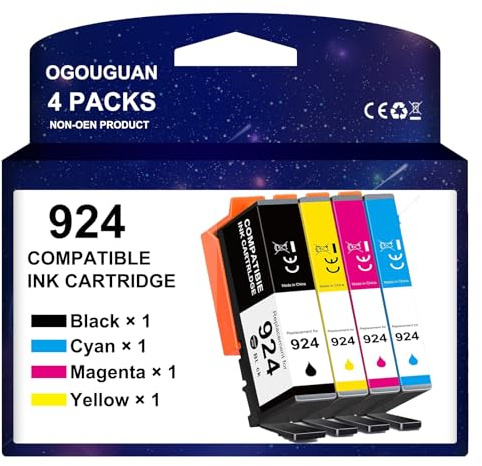 OGOUGUAN 924 Cartuccia d'inchiostro senza chip, compatibile con HP 924 per HP OfficeJet Pro 8122e,8132e,8124e,8132e,8135e,8134e,8125e