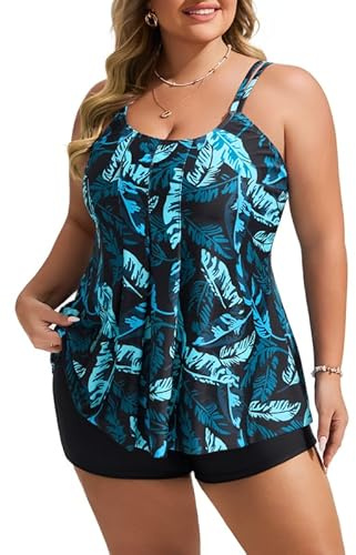 Hanna Nikole Ensembles Tankini Grande Taille pour Femme Maillots de Bain Deux Pièces Hauts Tankini Fluides et Shorts de Bain à Taille Haute Contrôle du Ventre Maillots de Bain Élégants et Modestes, 54