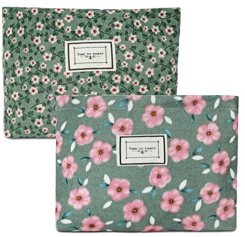 Aucuu Resenecessär, sminkkit i canvas, sminkväska för kvinnor, bärbar kosmetika med dragkedja, kosmetisk organiseringsväska för kvinnor, Trasiga blommor + körsbärsblommor, 26 x 20 cm, Vintage