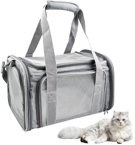 Luazvilkpsar Transportín Perro Gato, Bolsa de Transporte para Gatos Plegable, 40x25x26 cm Transportadora Gato con Cojín Extraíble, Basics Perro Trasportines Transpirable, für Katzen Kleine (Gris)