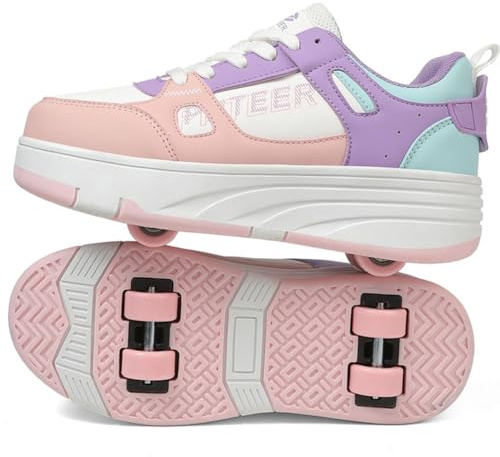 WOWEI Schuhe mit Rollen für Jungen Mädchen Skateboardschuhe Sportschuhe Rollschuhe Kinder Erwachsene 2-in-1-Multifunktionsrollschuhe Sneakers Mit Rollen Outdoorschuhe (BZX-CK11, 31)