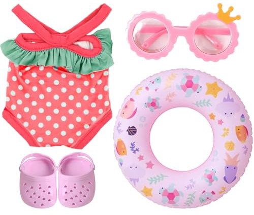 4 Stück Baby Schwimmset,Rosa Baby Zubehör | Schwimmset für Puppen,mit Schwimmring Sonnenbrille Badeanzug und Clogs,für 43 cm Puppen,Nur für Erwachsene