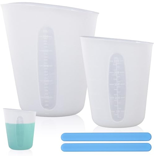 Fizdoqg 2 Stück Silikon Messbecher 250ml/500ml Messbecher aus Silikon Wiederverwendbare Silikonbecher zum Gießen mit Rührstäbchen für Gießformen, Basteln, DIY Handmade