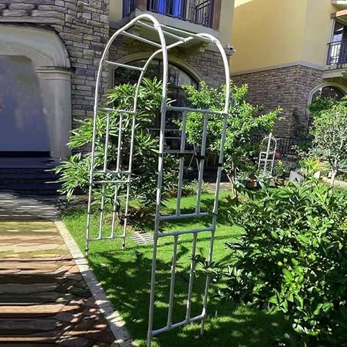 Pérgola grande de metal con enrejado de metal, soporte para plantas trepadoras, arco, arco de jardín, resistente a la intemperie, pérgola para patio al aire libre, color blanco, 320 cm de ancho x 240