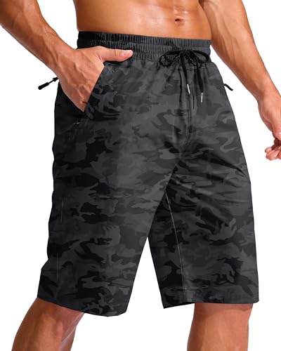 G Gradual Men's 11 Board Shorts with 3 Zipper Pockets Long Swim Trunks Quick Dry Bathing Suit Swimwear Beach Shorts No Liner(Grey Camo,L)