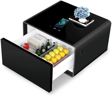 Smart Nightstand with Built in Fridge Wireless Charging and Safe Cabinet Bedroom Side Table