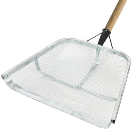 DAWCBVJQ 43 X 33 cm Sandsieb Schaufel Siebschaufel Gartenbodensieb Getreideschaufel Aus Edelstahl Mit Griffigem Griff Tragbares, Ergonomisches Erntesieb Bauernhof Schaufel Sammelwerkzeug Zum Sieben