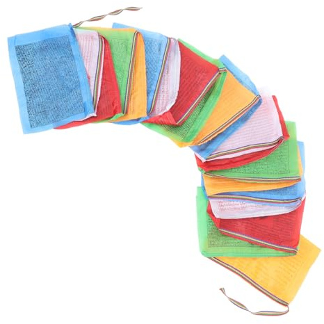 Mobestech Tibetische Gebetsfahnen Seidenstoff Windpferde Flaggen Für Außenbereich Garten Meditation 20 Bunte Buddhistische Banner 7m Lang
