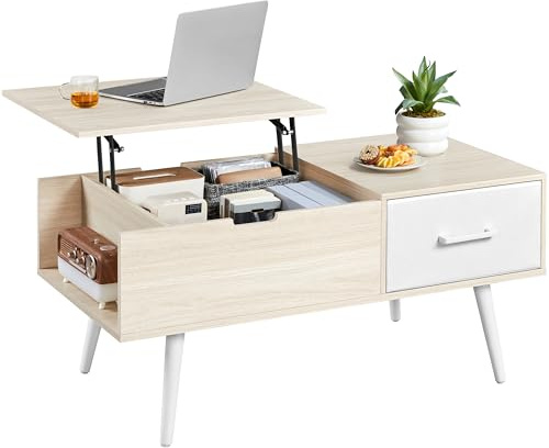 Yaheetech Tavolino da Caffè Sollevabile 100 × 50 × 45,5-59 cm Legno Chiaro