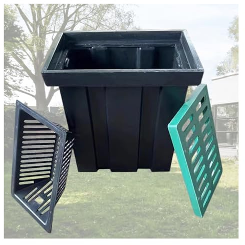 Square Drain Box Catch Basin with Debris Basket & Drain Grate for Efficient Yard Drainage Systems, Free Punching Design Enhances Water Flow