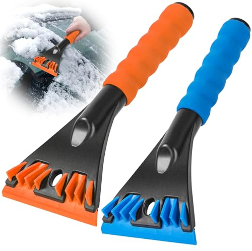 Oziral Pack de 2 Grattoirs à Glace pour Voiture - Bleu et Orange - Poignée Ergonomique, Lame Large et Sécurisée - Dégivreur et Gratte Vitre Efficace - Accessoire Auto Hiver Essentiel