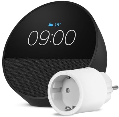 Amazon Echo Spot (Nouvelle génération) | Noir + OSRAM SMART+ Prise intelligente avec Matter, Fonctionne avec Alexa - Kit de démarrage Maison connectée
