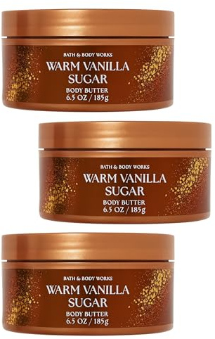 Bath & Body Works Warm Vanilla Sugar Body Butter 3 Pack – 8 oz Each – Rich Hydration with Shea Butter & Aloe – Soft, Sweet Vanilla & Sandalwood Scent