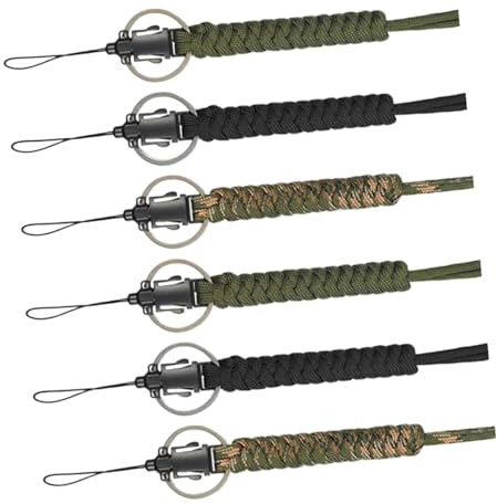 HONMEET 6 Stück Paracord Lanyard Verstellbar Robust Leicht für Outdoor Camping Wandern Schlüsselband Handyhalter Id Karten Halterung Inkl Schwarz Grün Camouflage