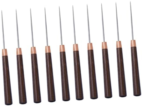Cabilock 10 piezas Punzón Mango Madera para Costura y Manualidades Herramientas para Perforar y Marcar Cuero Accesorios de Costura y Bordado Resistentes y Prácticos