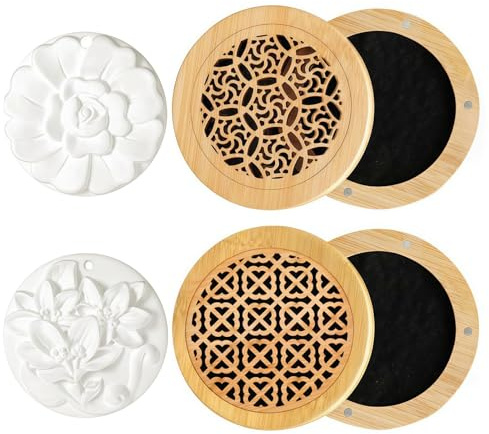 Duftstein Aroma Diffuser,Duftstein für Ätherische Öle,Diffuser Ätherische Öle Set mit Hölzerner Räucherkiste für Aromatherapie in Schlafzimmer,Badezimmer,Büro und Auto,Reisen,4 Stück