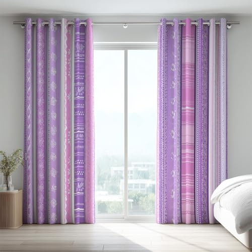 Grommet Curtain Lila Rosa Boho Wohnzimmer Curtains Frisch Sanft Streifenmuster Thermal Curtain Mikrofaser Thermo vorhänge für Kinder Gardinen 2er Set H160 x B140 cm