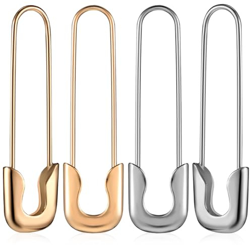 SOLUSTRE 2 Paar Sicherheitsnadel Ohrringe aus Legierung Modische Creolen mit Stift Silber Gold Damen Schmuck für Alltag und Party