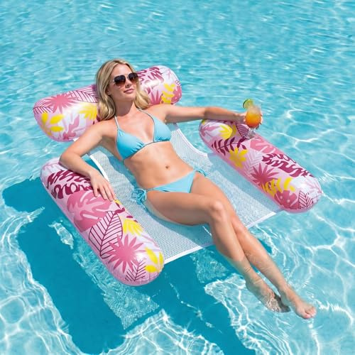 Wincany Bouee Piscine, Matelas Gonflable Piscine Epaisseur 21mm, Bouee Lounge Adulte 4-en-1 Hamac Flottant Filet, Siege d'eau Ergonomique Adulte Accessoire pour Plage Vacances