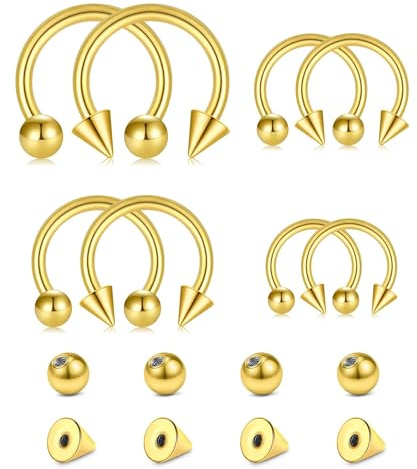 CIZME Septum Piercing 16G 1.2mm Chirurgenstahl Hufeisen Nasenring Helix Ohr | 16er Set Ring 6/8/10/12mm Kugel Spikes Tragus Lippe Schmuck Ohr Ersatz Aufsätze Silber Gold Schwarz Frauen Stecker