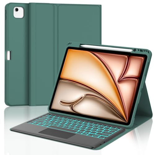 Occtingkind Cover con Tastiera Retroilluminata e Touchpad per iPad Air 13 (M4/M3/M2) & iPad Pro 12,9, Custodia, Bluetooth 5.0 Italiana 7 Colori, Portapenna Magnetico con Ricarica, Emeralds
