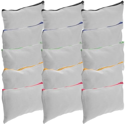 KHBUAB Federmäppchen mit Reißverschluss aus Canvas Wärmeübertragungsfähig Selbstgemacht 15 Stück Aufbewahrungstasche Zufällige Farbe für Kosmetik und Schreibwaren für Reisen und Basteln
