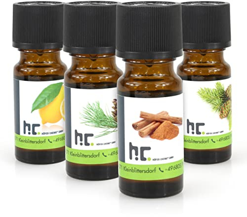 Höfer Chemie Duft Set mit 4 Düften - Zitrone, Zimt, Kiefer, Konifere für Duftlampen Diffuser Potpourris Aromatherapie - Ätherische Öle