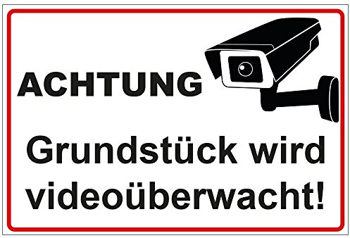 Schild Achtung - Grundstück wird videoüberwacht, Alu-Dibond, 200x140 mm | 3 mm stark, wetterfest