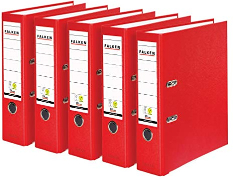 FALKEN 5x PP-Color Kunststoff-Ordner 8 cm breit DIN A4 rot | Made in Germany Kunststoffbezug außen Papierbezug innen Vegan