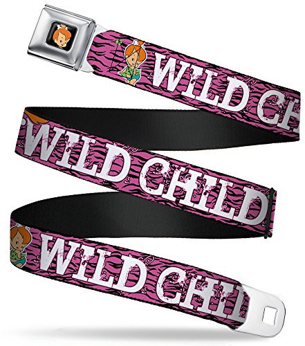 Buckle-Down Unisex's Seatbelt Belt The Flintstones Kids, Pebbles Face/Pose Wild Child Pink/Black/White, 20-36 Inches