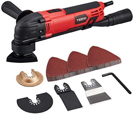 TEENO 300W Schwingwerkzeug, Oszillationswerkzeug, Multifunktionswerkzeug mit 11 Zubehör, 15000-23000 U/min, 6 Geschwindigkeit zum Schneiden, Schnitzen, Bohren, Schleifen, Polieren