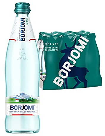 BORJOMI Natuerliches Mineralwasser mit Kohlensaeure versetzt, 12er Pack, 12 x 500 ml Glasflasche