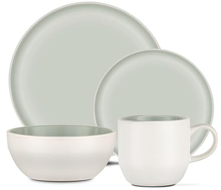 Barbary & Oak BO867004GRN Oslo 16-teiliges Geschirr-Set, Steingut, Weiß und Pfefferminzgrün