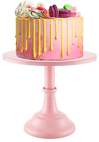 Holdfiturn Cake Stand 10 Inch Round Cake Plate Pedestal Modern Dessert Display Cup Cake Display Stand with Pedestal for Party Wedding Birthday Party?Pink)