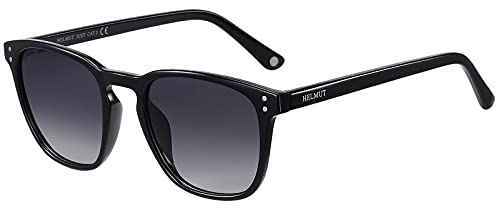 H HELMUT JUST Sonnenbrille Für Herren Schwarz Eckig Retro Vinage Polarisierte Linse Leichter TR90 Rahmen Acetatbügel