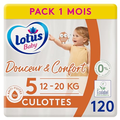 Lotus Baby Douceur Naturelle Höschen, Größe 5 (12-20 kg), 1 Monat, 120 Stück