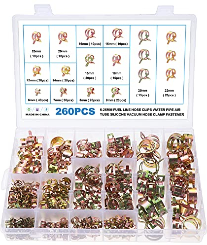 Knpwer 260 Stück Schlauch Federklemme 6-25mm Kraftstoffleitung Schlauchschellen Schlauchschelle Clip Schlauchschellen Verschluss Kraftstoffleitung Schelle