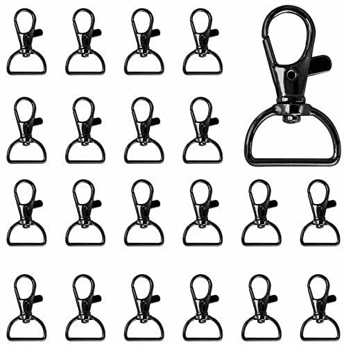Förpackning med 80 roterande karbinhake med D-ring; för nyckelringar, nyckelband, gör-det-själv-tillbehör, pysselredskap och plånbok; (svart, 3,8 x 2 cm)