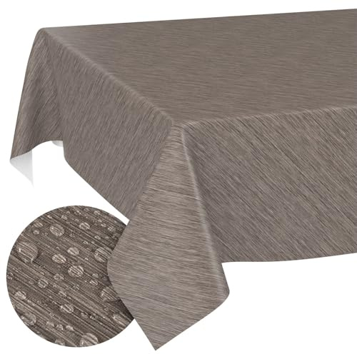 Tischdecke abwaschbar Wachstuch Wachstuchtischdecke Gartentischdecke Leinen-Optik Pflegeleicht Wasserabweisend 140 x 100cm (Rechteckig) Braun Schnittkante