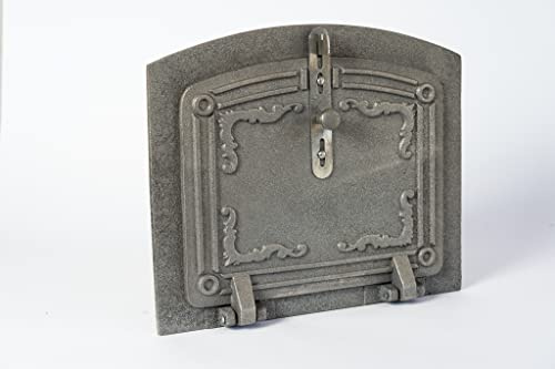 SEZAM leichte Backofentür aus Gusseisen - mit Türriegel, halbrund, Pizzaofentür - Brotofentür - Steinofentür, 31,5 x 3,5 x 37 cm, ohne Bemalung