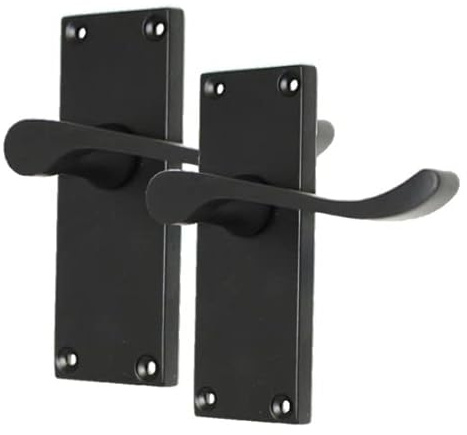 Haven Heritage Door Handles Victorian Scroll Lever Latch in Matt Black - Back Plate Size 118mm x 40mm. Internal Sold in Pairs (1)