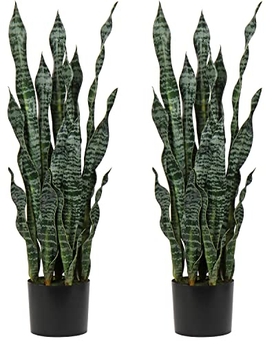 Hollyone 2PCS Künstliche Pflanzen Groß, Höhe 94 cm Künstliche Sansevieria Deko Wohnzimmer Pflanze Zimmerpflanzen Balkon Büro Deko mit 30 Blättern, Künstliche Pflanze für den Heimgarten Bürodekoration