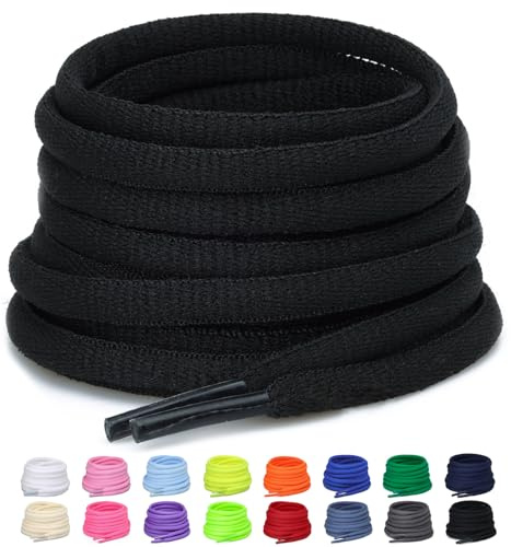 Puzeam 2 Pairs Oval Athletic Shoe Laces, 1/4 Shoelaces Black 80