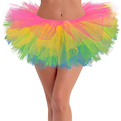 Neon Tutus for Women Adult Tutu Skirts for Women Rainbow Tutus Womens Clown Skirt Halloween Tutu Costumes for Womens