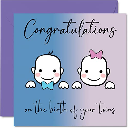 Stuff4 Glückwunschkarte zur Geburt von Zwillingen, Junge/Mädchen | Glückwunschkarten für Neugeborene, Well Done Congrats New Baby Karten, Welcome To The World Home Geschenke